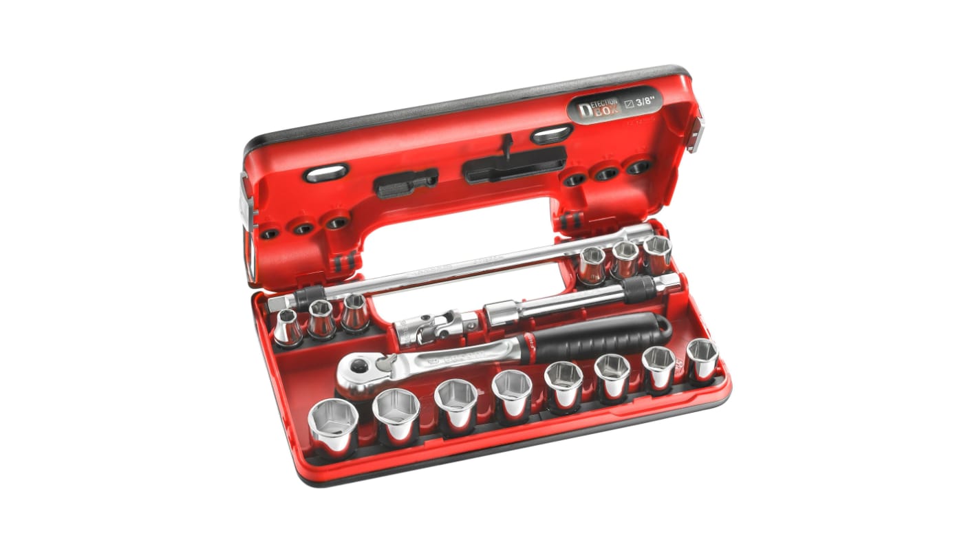 Facom 18-Piece Metric 3/8 in Standard Socket Set with Ratchet, 6 point