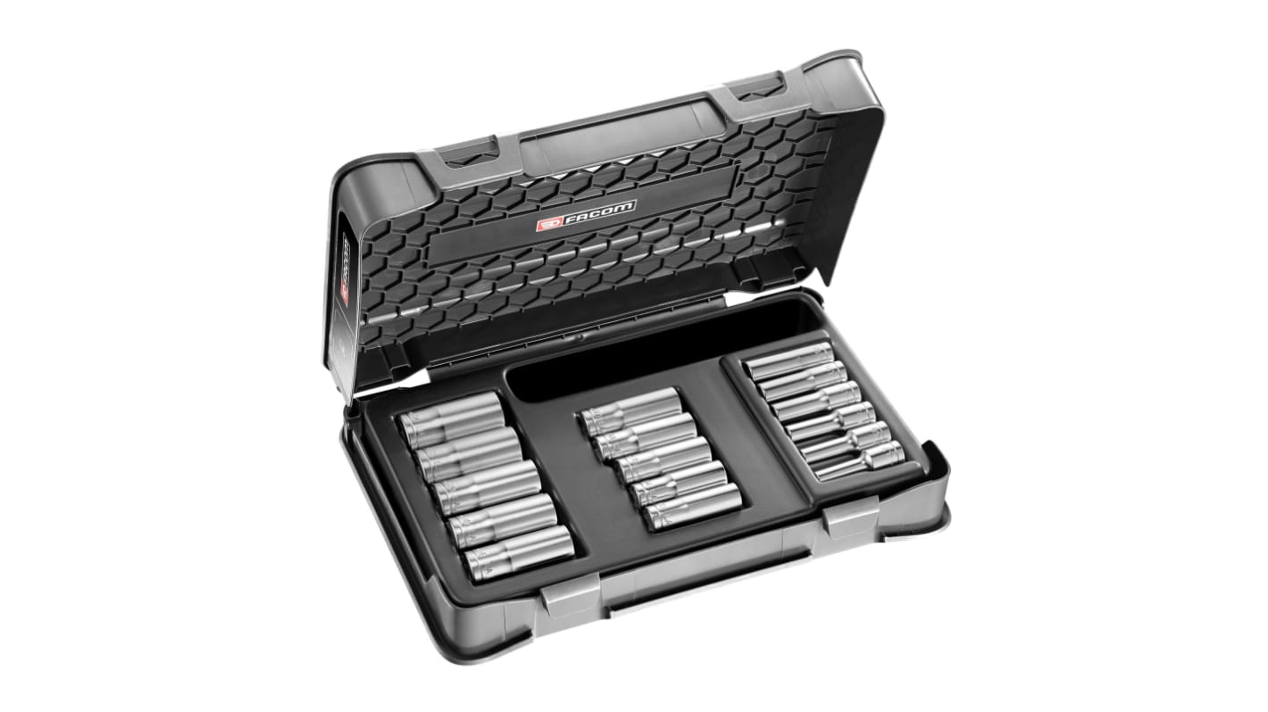 Facom 16-Piece Metric 3/8 in Deep Socket Set, 12 point