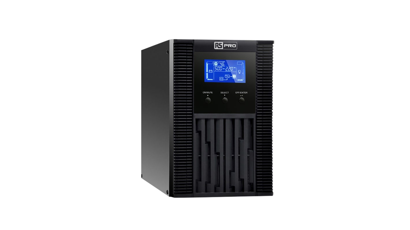 RS PRO 1000VA UPS电源, 800W, 200 → 240V 交流输出, 110 → 300 V ac, 160 → 280V 交流输入, 自立式安装
