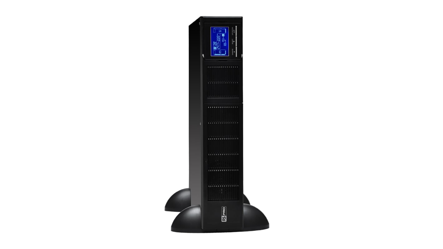 RS PRO 1000VA UPS电源, 800W, 200 → 240V 交流输出, 110 → 300 V ac, 160 → 280V 交流输入, 机架, 自立式安装