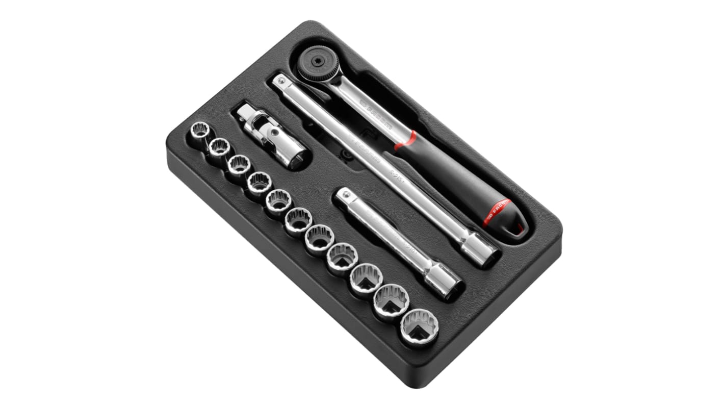 Facom 15-Piece Imperial 1/2 in Standard Socket Set with Ratchet, 12 point