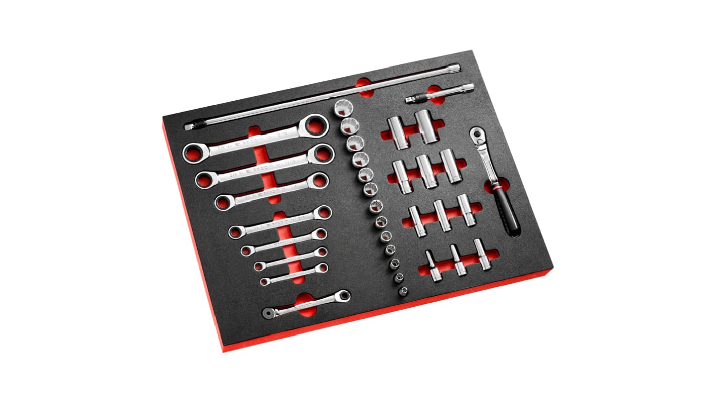 Facom 35-Piece Imperial 3/8", 1/4" Deep Socket/Standard Socket/Spanner Set with Ratchet, 12 point