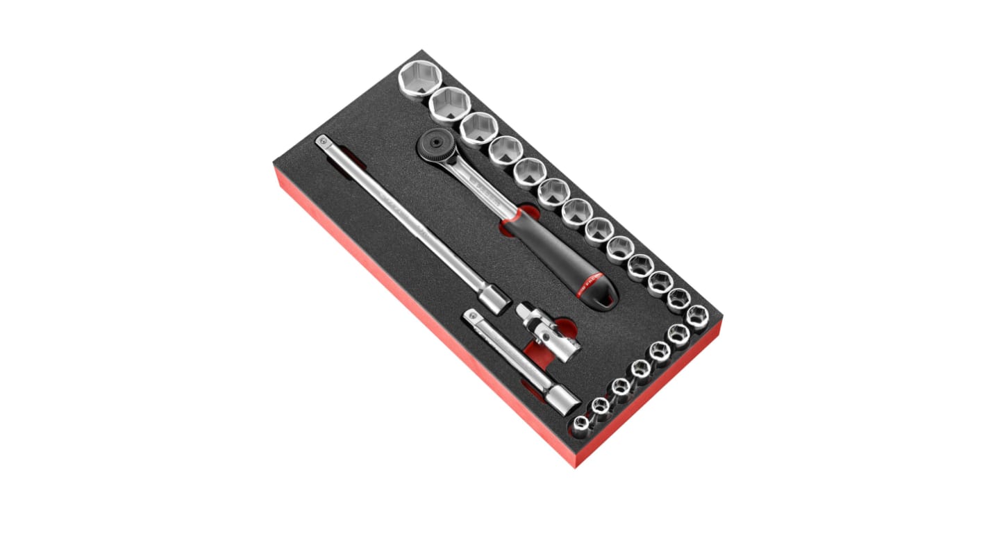 Facom 23-Piece Metric 1/2 in Standard Socket Set with Ratchet, 6 point