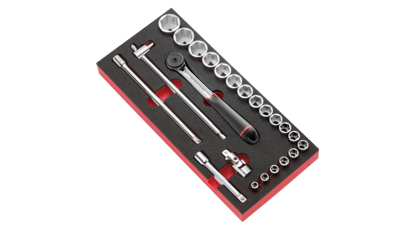 Facom 23-Piece Metric 1/2 in Standard Socket Set with Ratchet, 6 point