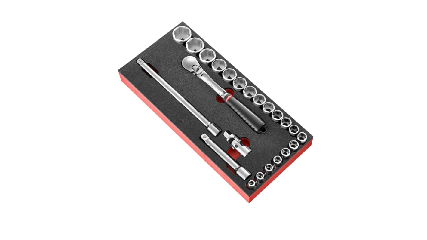 Facom 23-Piece Metric 1/2 in Standard Socket Set with Ratchet, 6 point