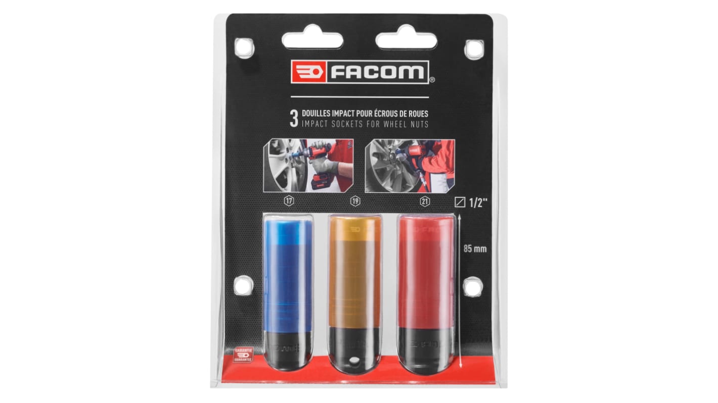 Facom 3-Piece Metric 1/2 in Wheel Nut Socket Set, 6 point