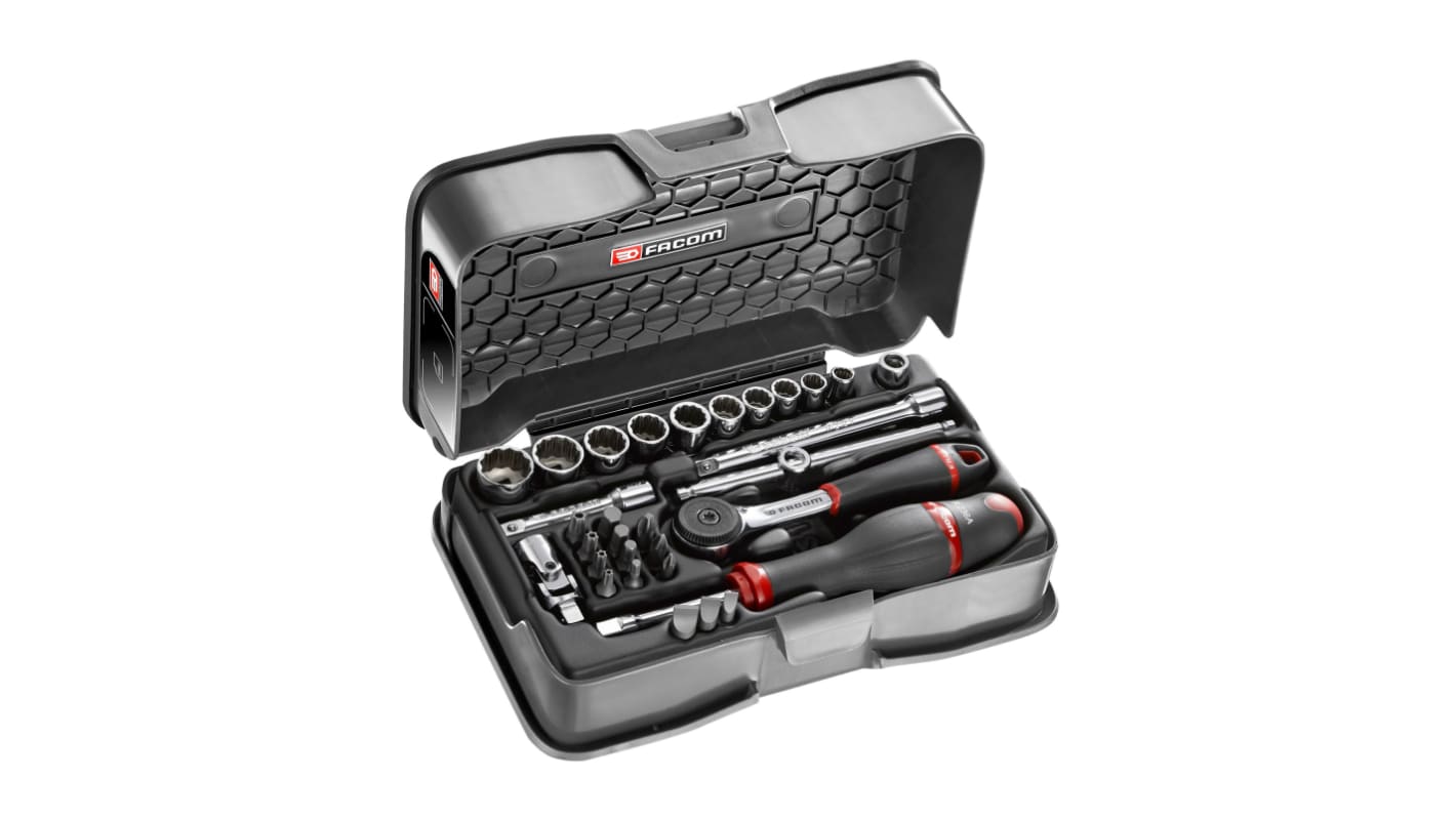 Facom 31-Piece Imperial 1/4 in Standard Socket/Bit Set with Ratchet, 12 point
