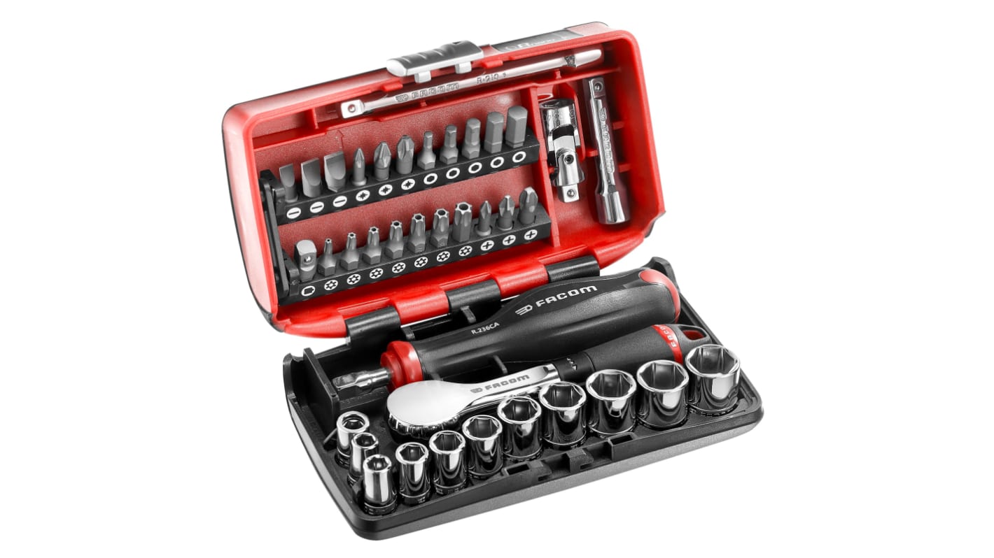 Facom 38-Piece Metric 1/4 in Standard Socket/Bit Set with Ratchet, 6 point