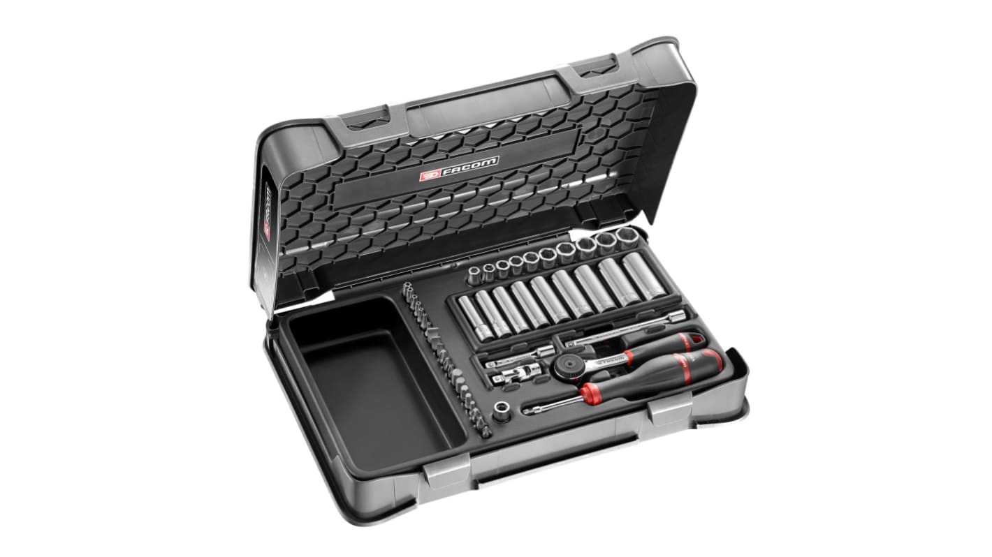 Facom 46-Piece Metric 1/4 in Deep Socket/Standard Socket/Bit Set with Ratchet, 6 point