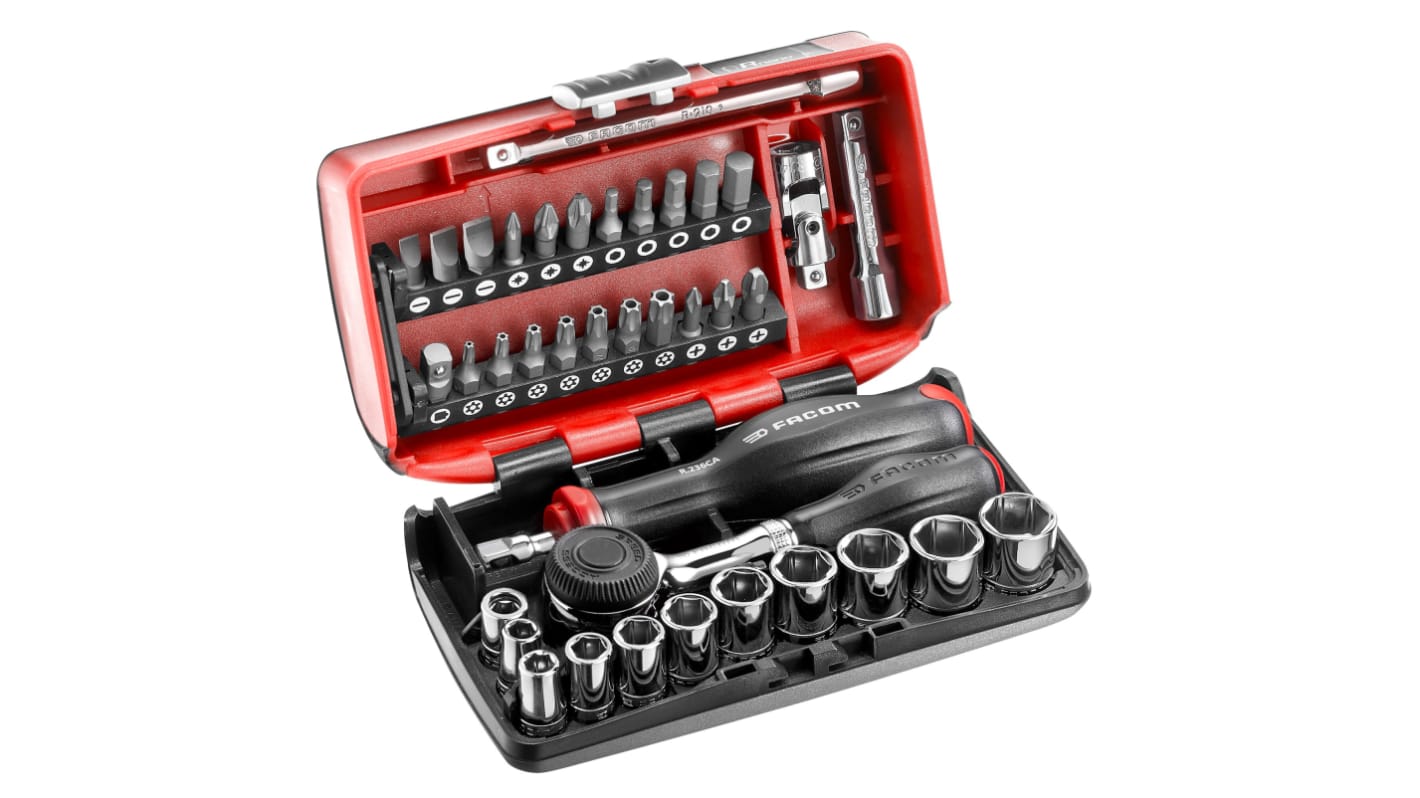 Facom 38-Piece Metric 1/4 in Standard Socket/Bit Set with Ratchet, 6 point