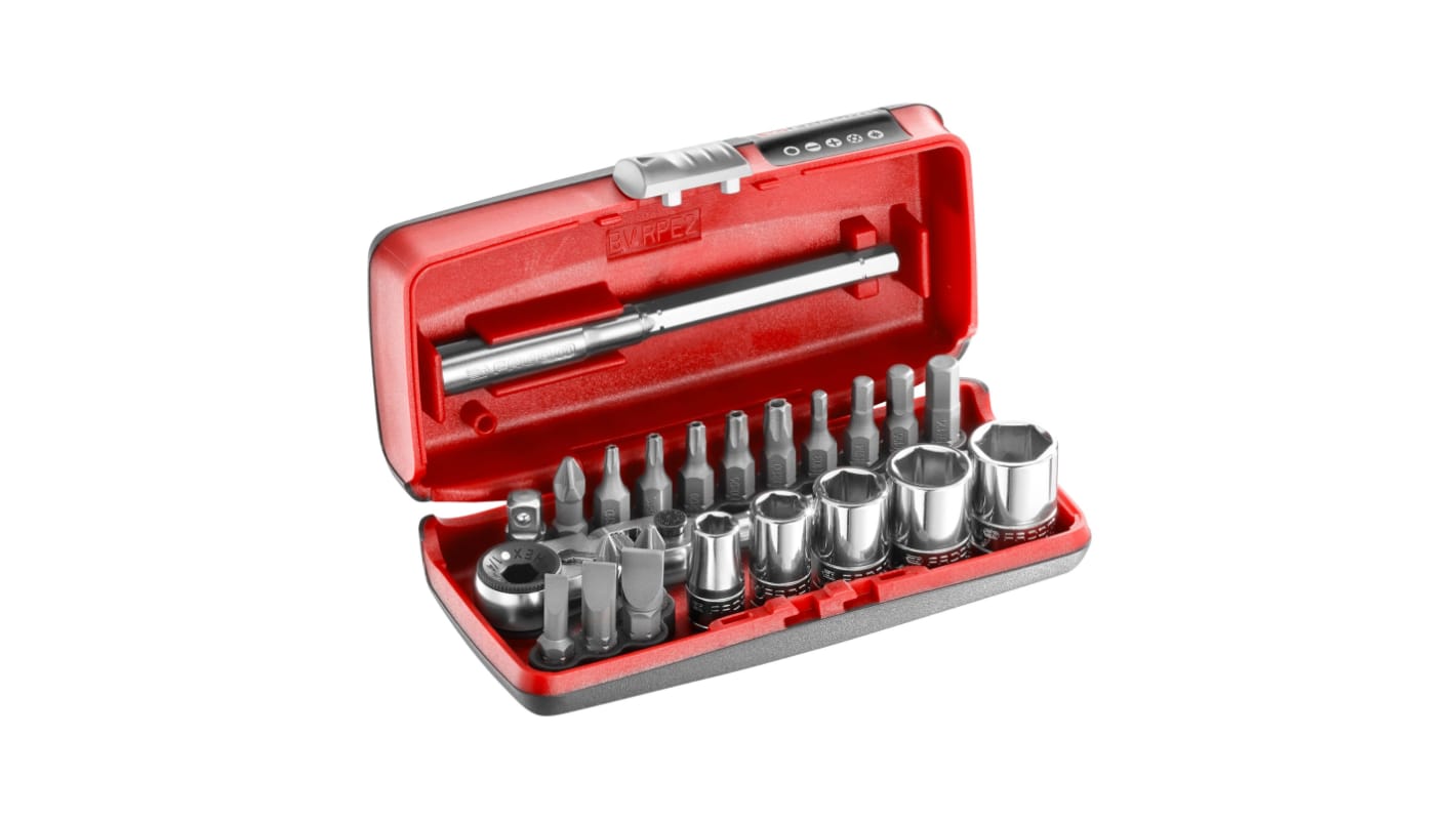 Facom 23-Piece Metric 1/4 in Standard Socket/Bit Set with Ratchet, 6 point