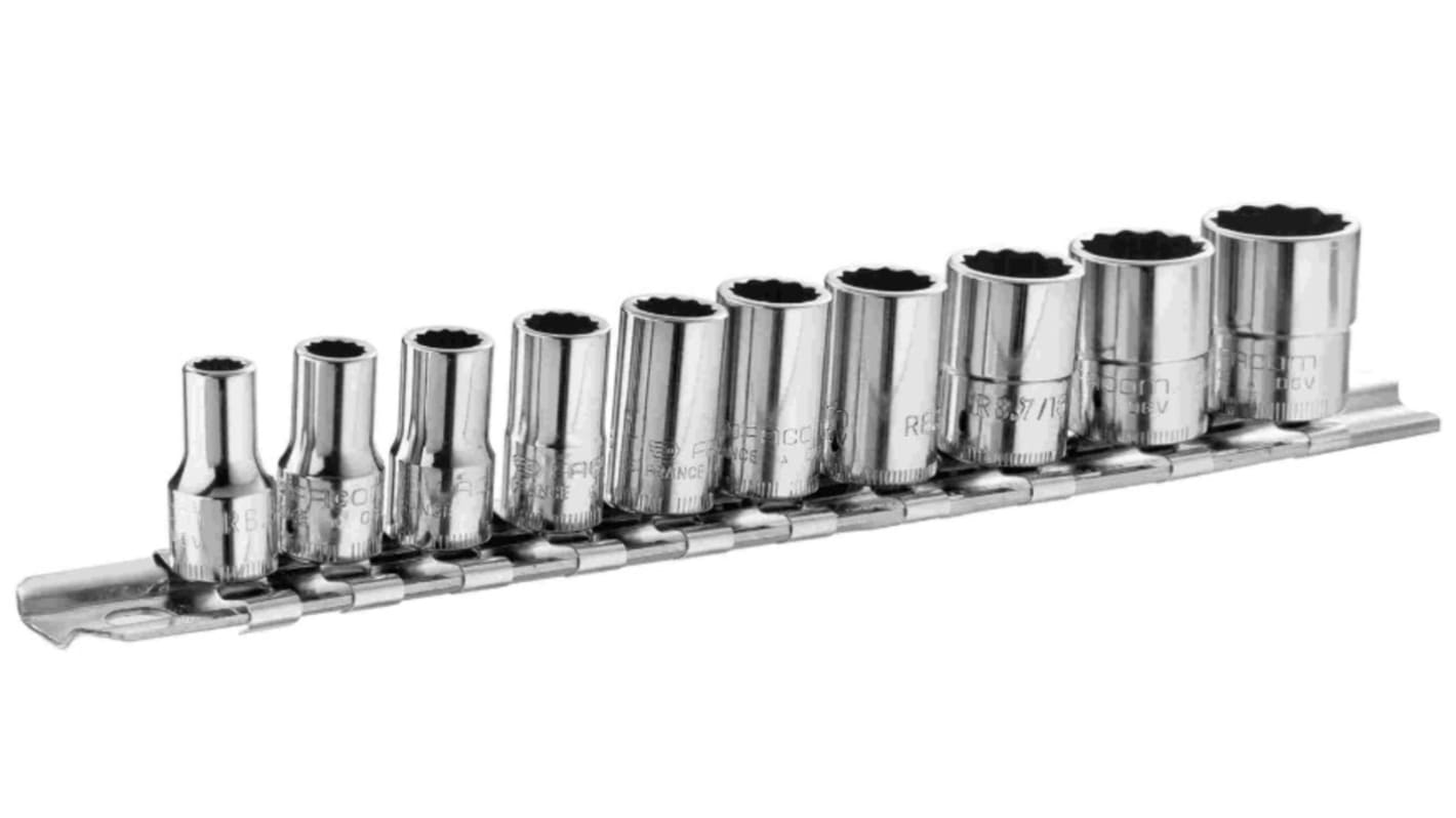 Facom 10-Piece Imperial 1/4 in Deep Socket Set, 12 point