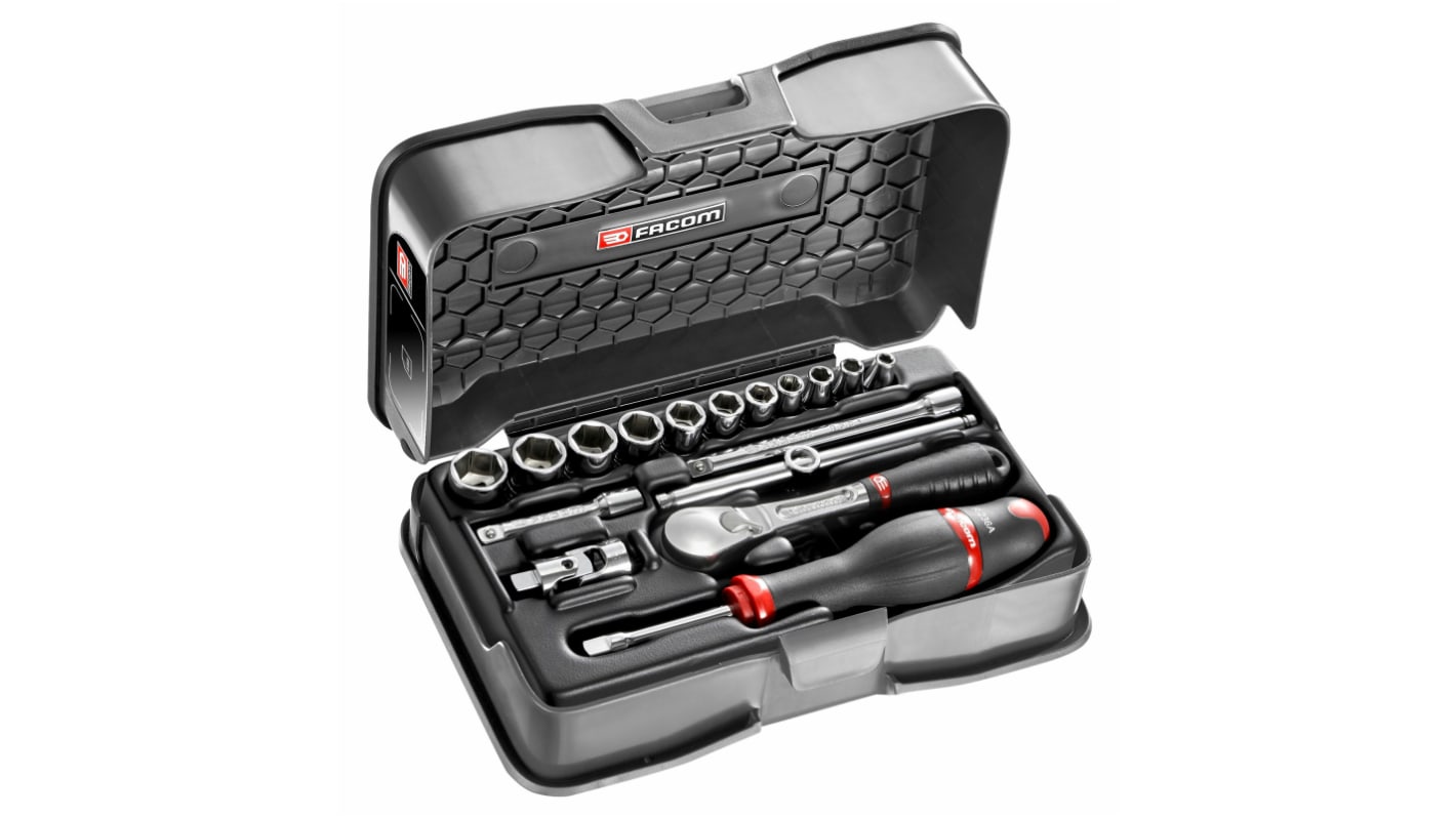 Facom 17-Piece Imperial 1/4 in Standard Socket Set with Ratchet, 6 point