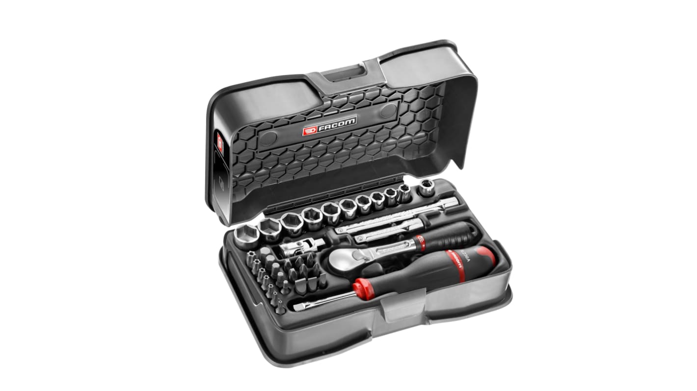 Facom 37-Piece Imperial 1/4 in Standard Socket/Bit Set with Ratchet, 6 point