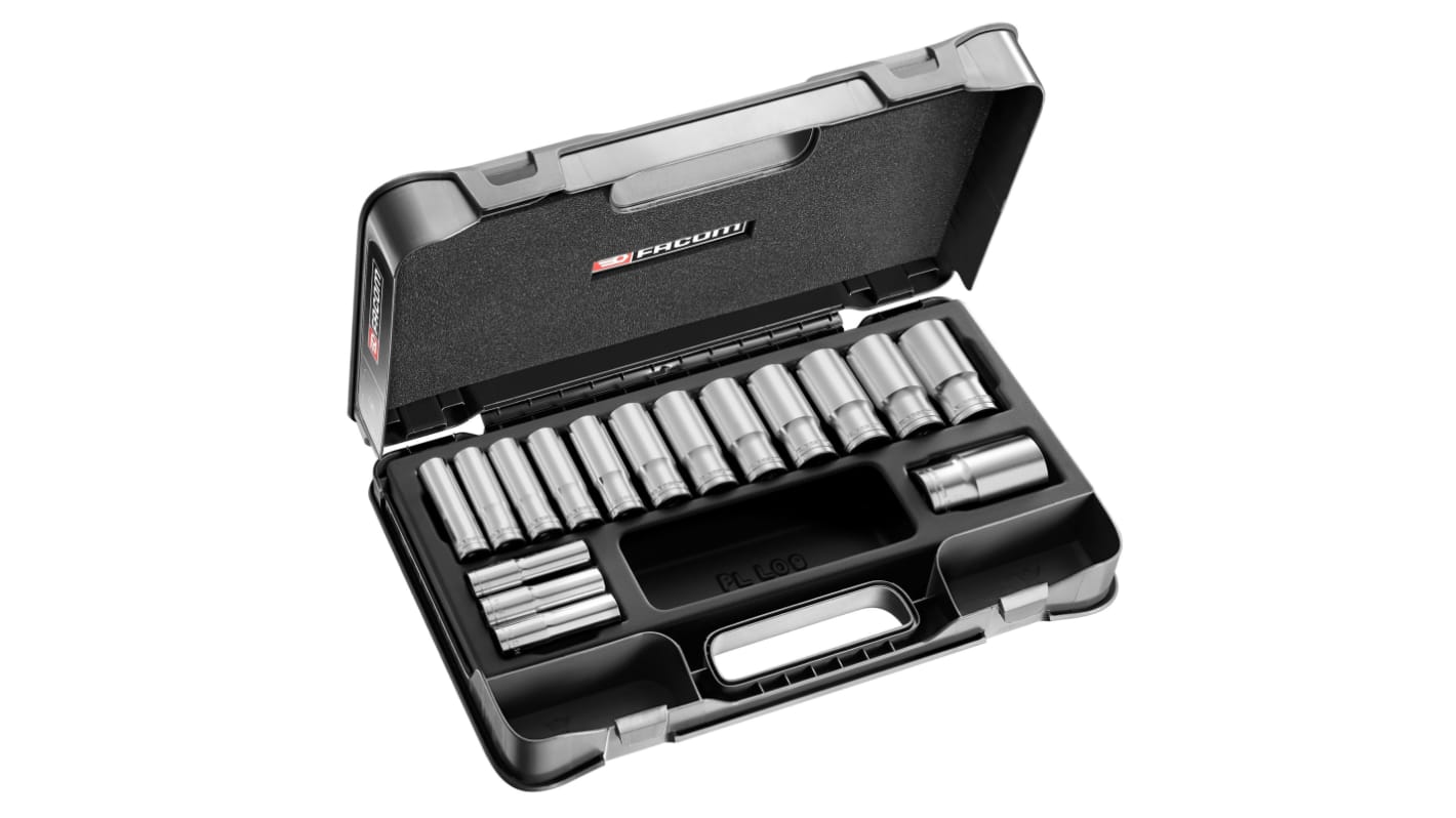 Facom 16-Piece Metric 1/2 in Deep Socket Set, 12 point