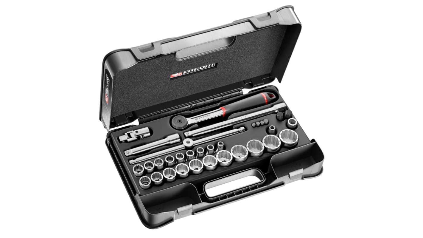 Facom 35-Piece Metric 1/2 in Standard Socket/Bit Set with Ratchet, 12 point