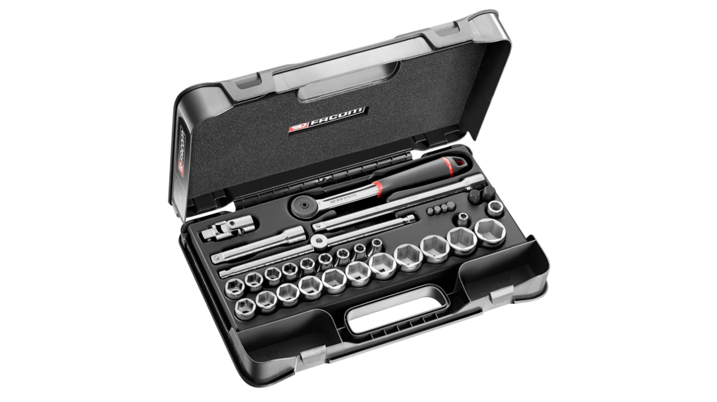 Facom 35-Piece Metric 1/2 in Standard Socket/Bit Set with Ratchet, 6 point
