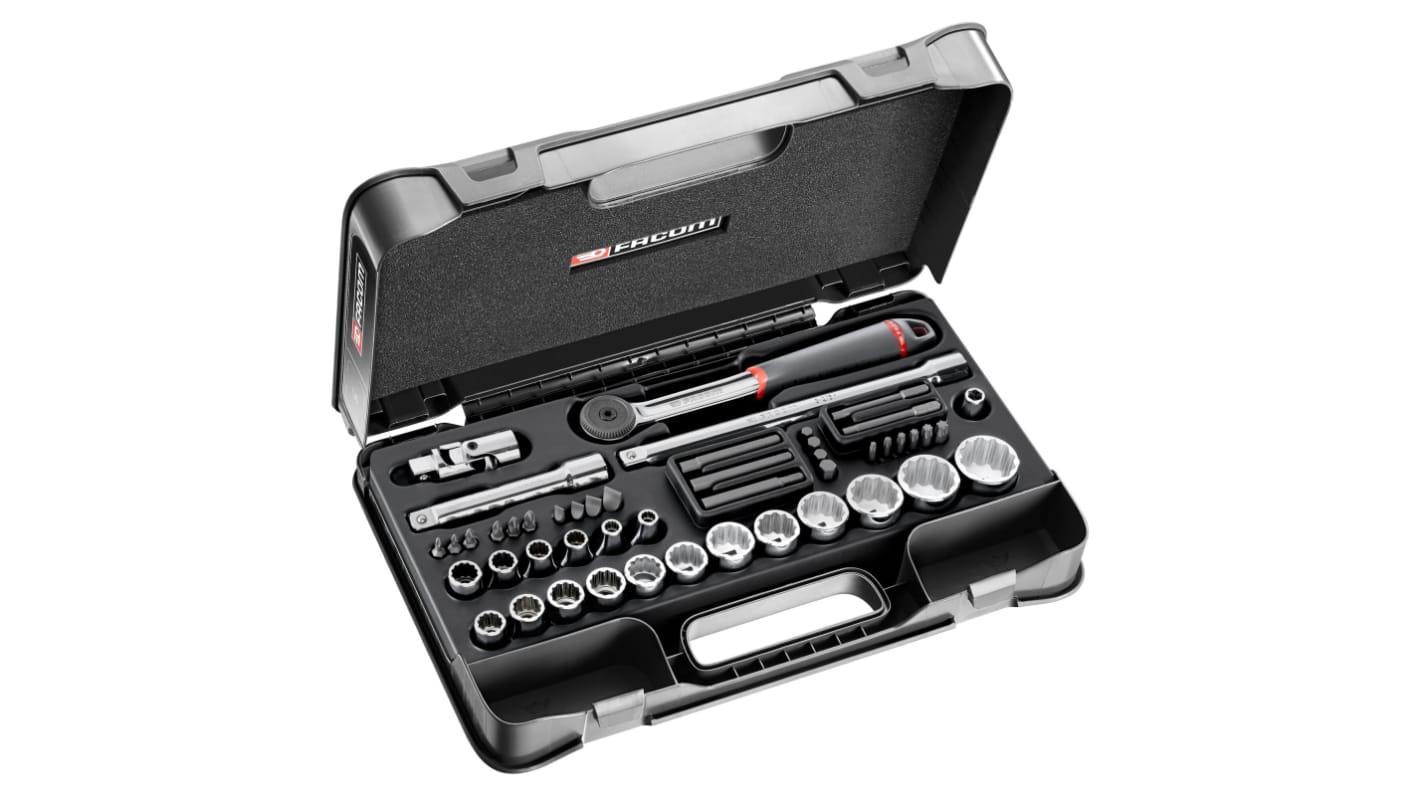 Facom 48-Piece Metric 1/2 in Standard Socket/Bit Set with Ratchet, 12 point