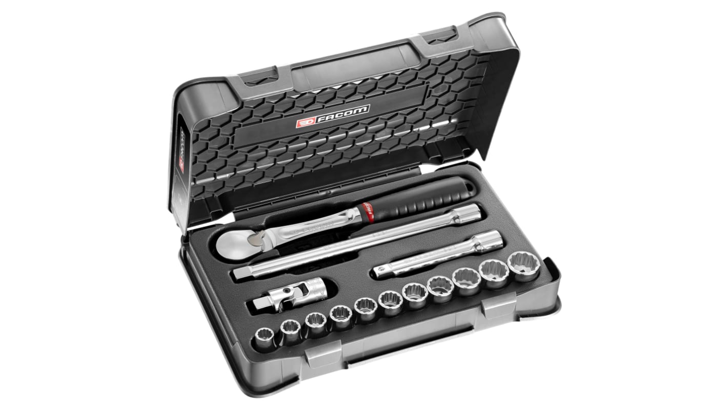 Facom 15-Piece Imperial 1/2 in Standard Socket Set with Ratchet, 12 point