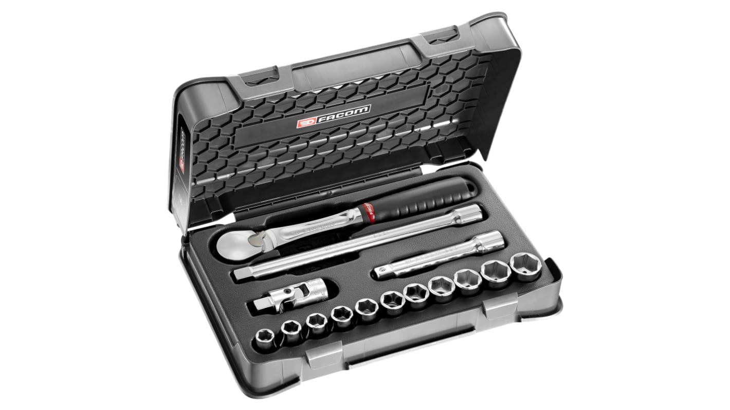 Facom 15-Piece Imperial 1/2 in Standard Socket Set with Ratchet, 6 point