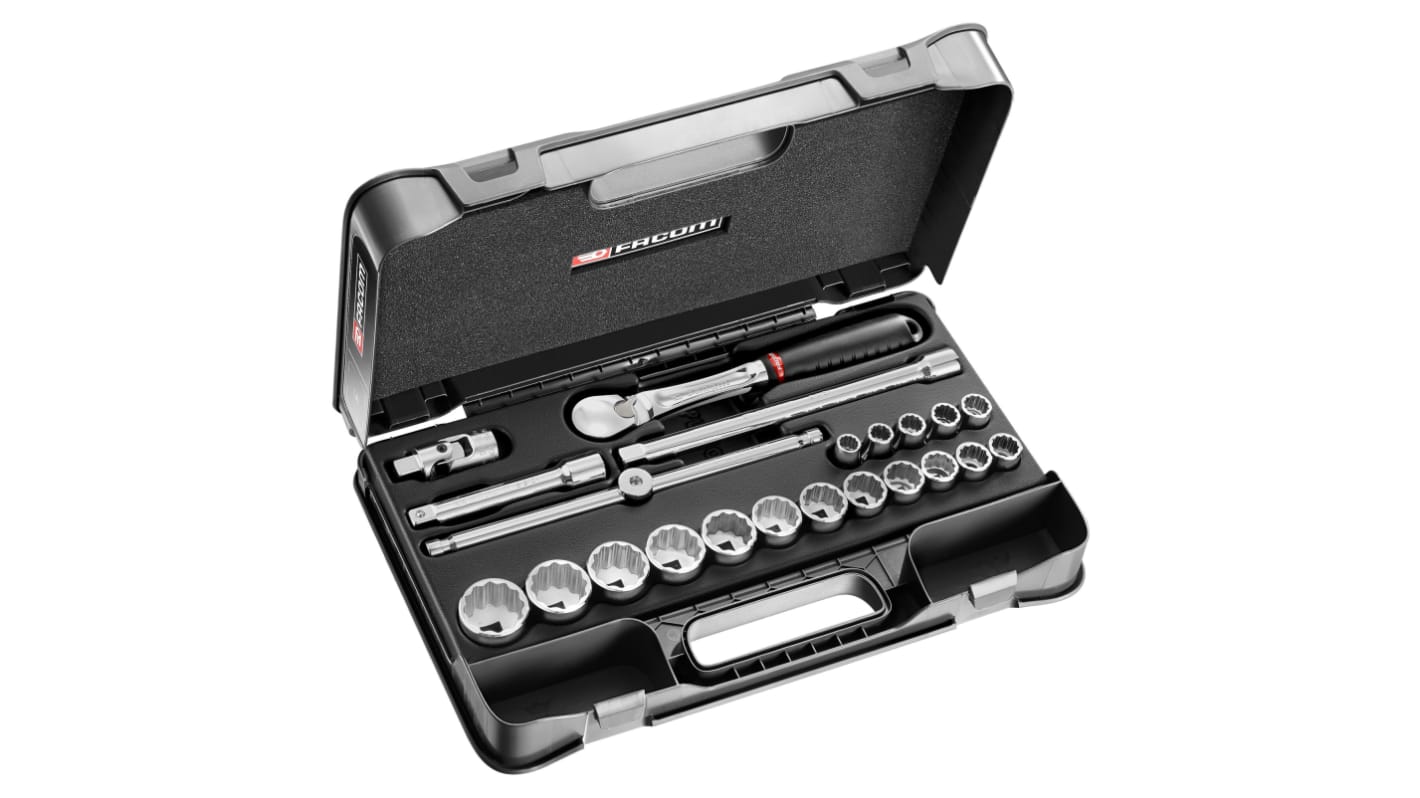 Facom 22-Piece Imperial 1/2 in Standard Socket Set with Ratchet, 12 point