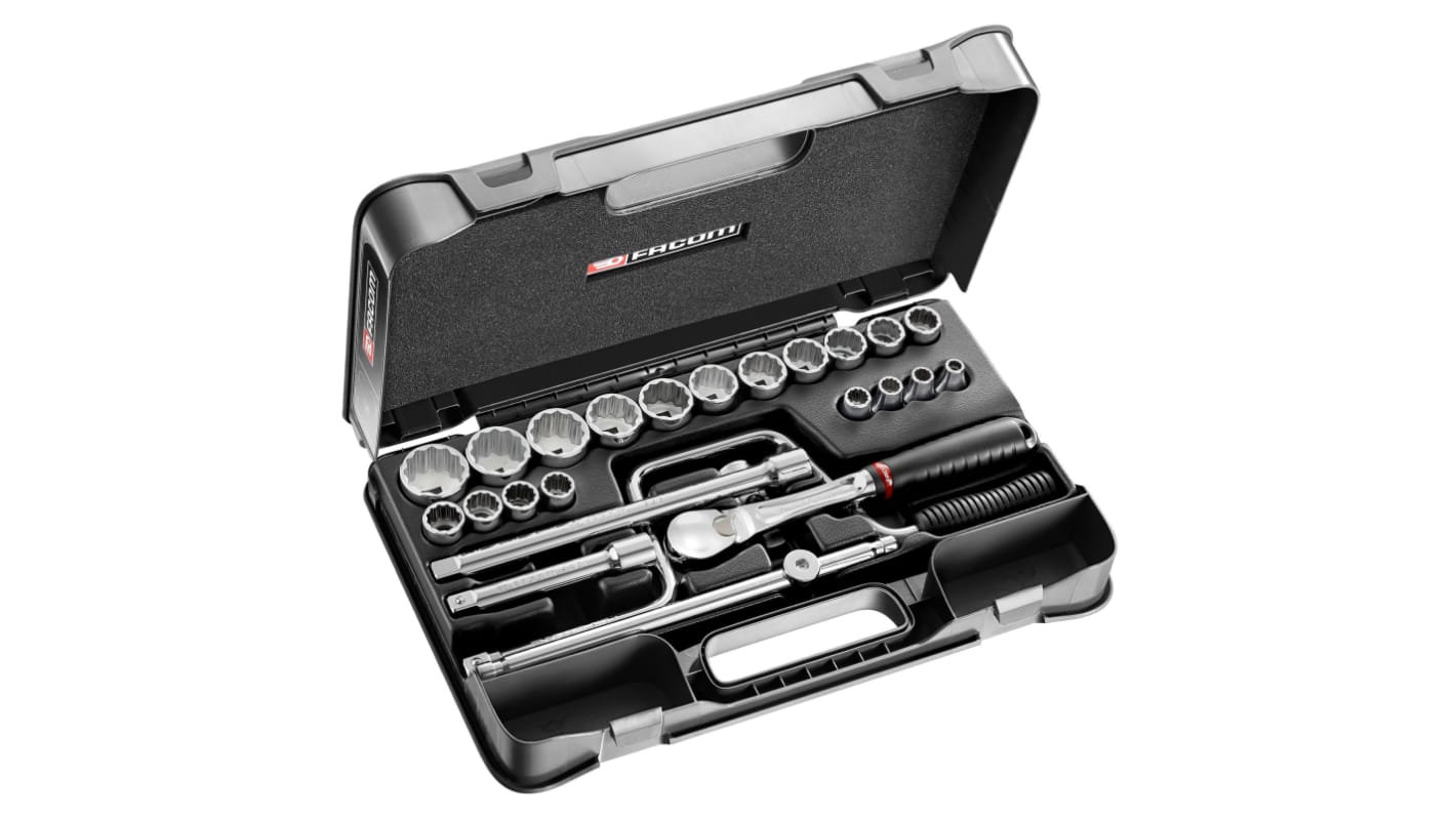 Facom 25-Piece Imperial 1/2 in Standard Socket Set with Ratchet, 12 point
