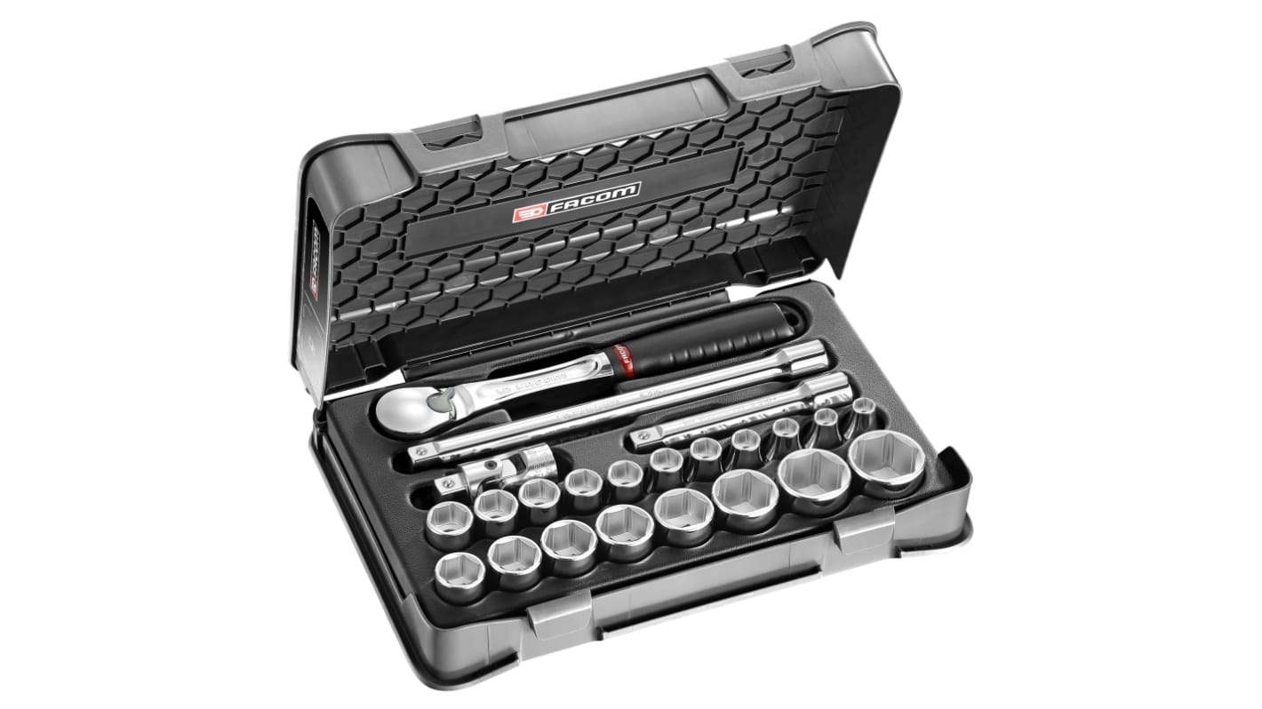 Facom 23-Piece Metric 1/2 in Standard Socket Set with Ratchet, 6 point