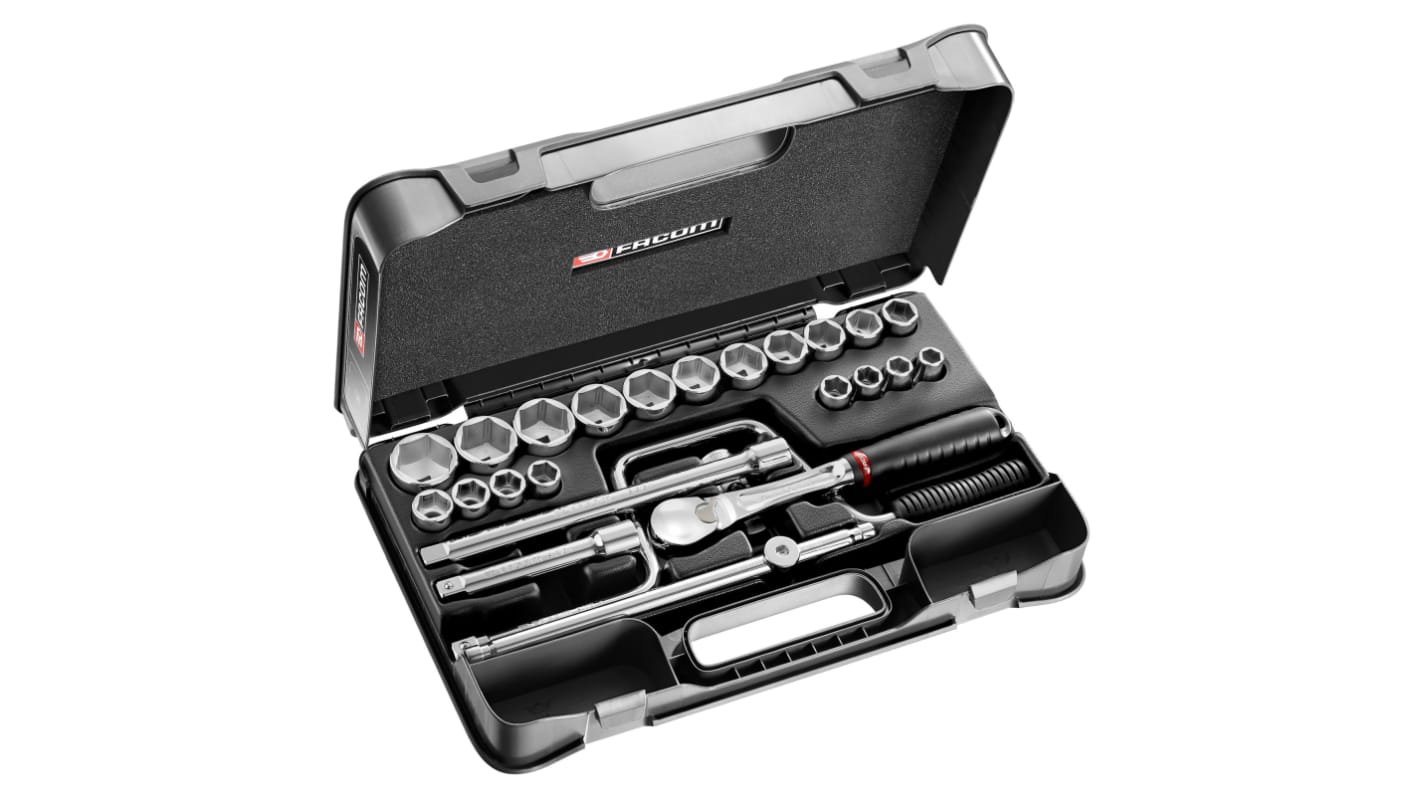 Facom 25-Piece Imperial 1/2 in Standard Socket Set with Ratchet, 6 point