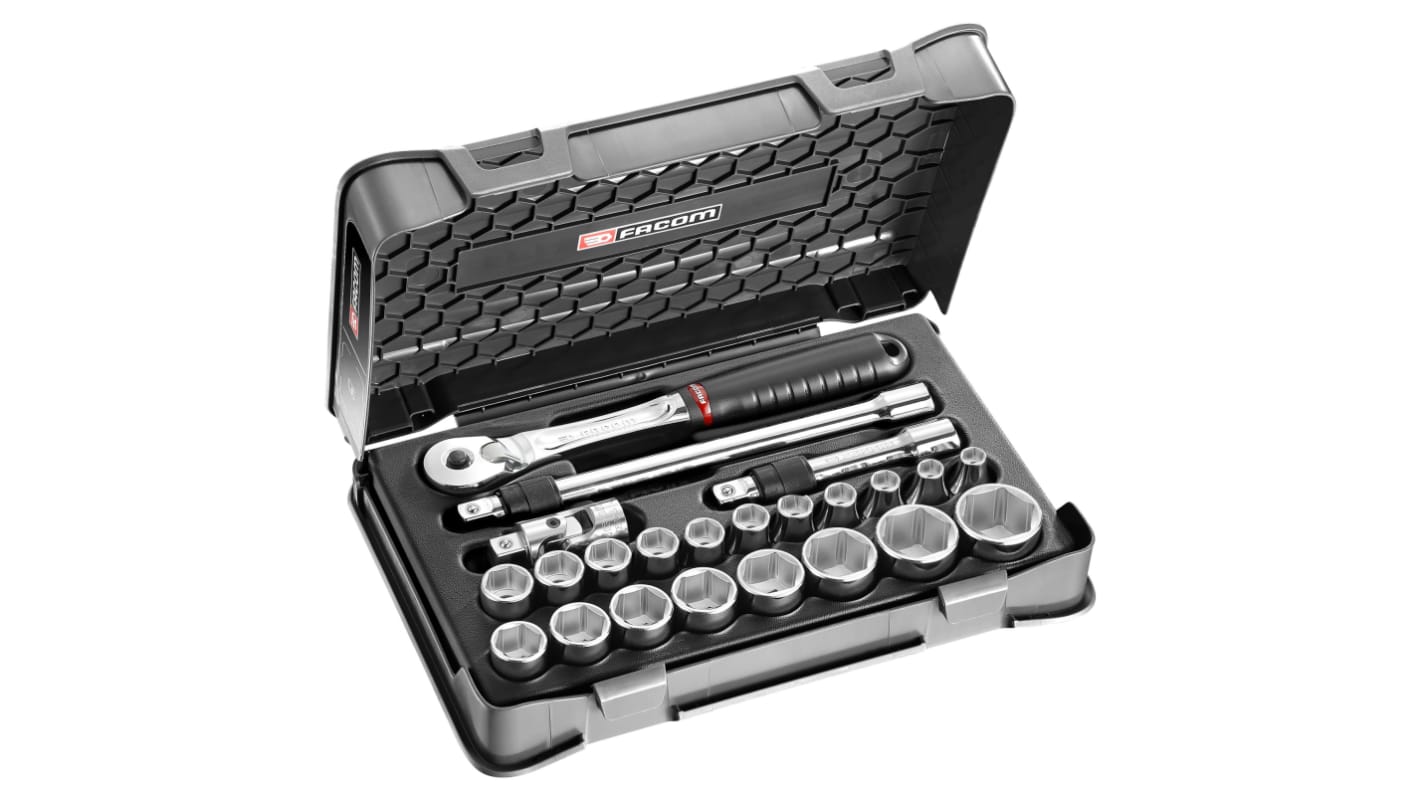 Facom 23-Piece Metric 1/2 in Standard Socket Set with Ratchet, 6 point