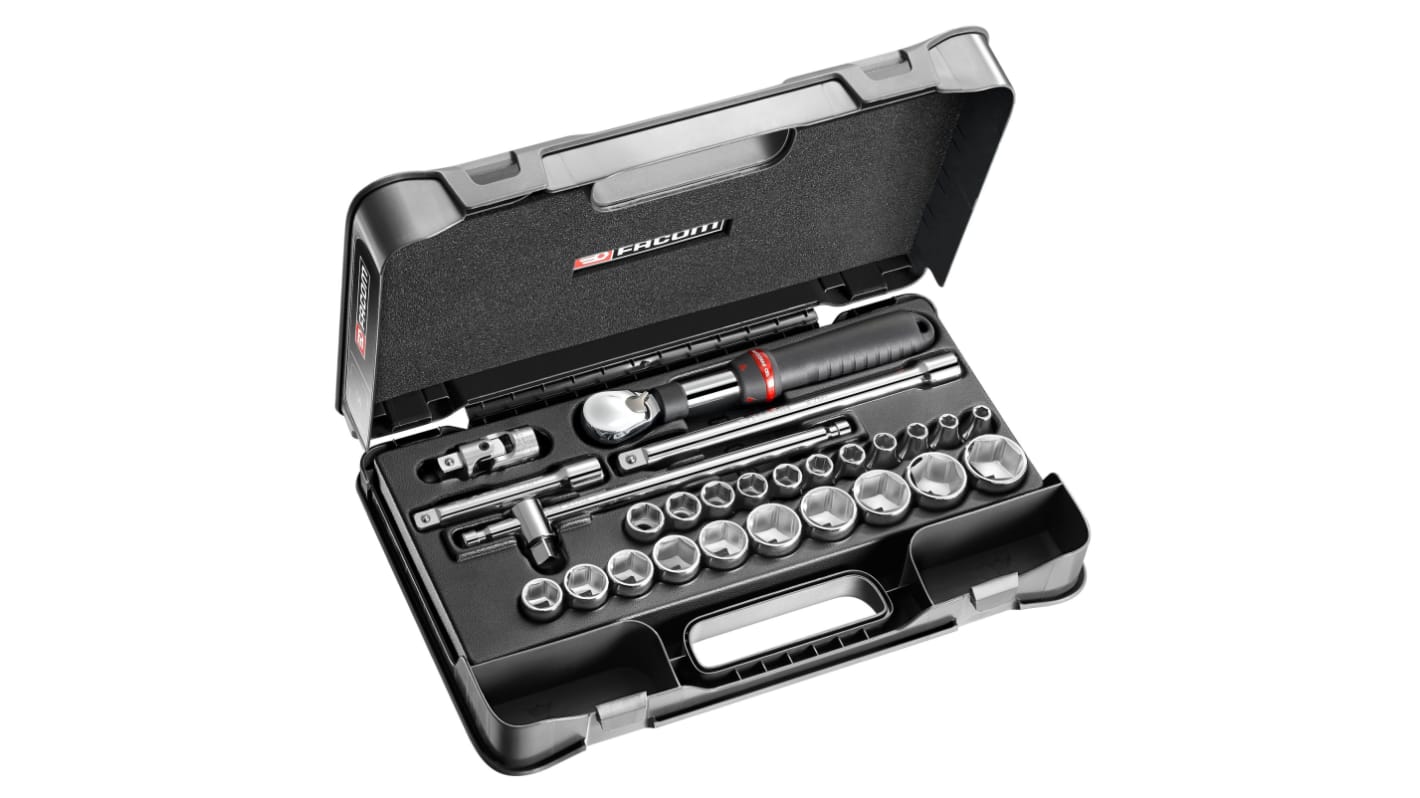 Facom 26-Piece Metric 1/2 in Standard Socket Set with Ratchet, 6 point