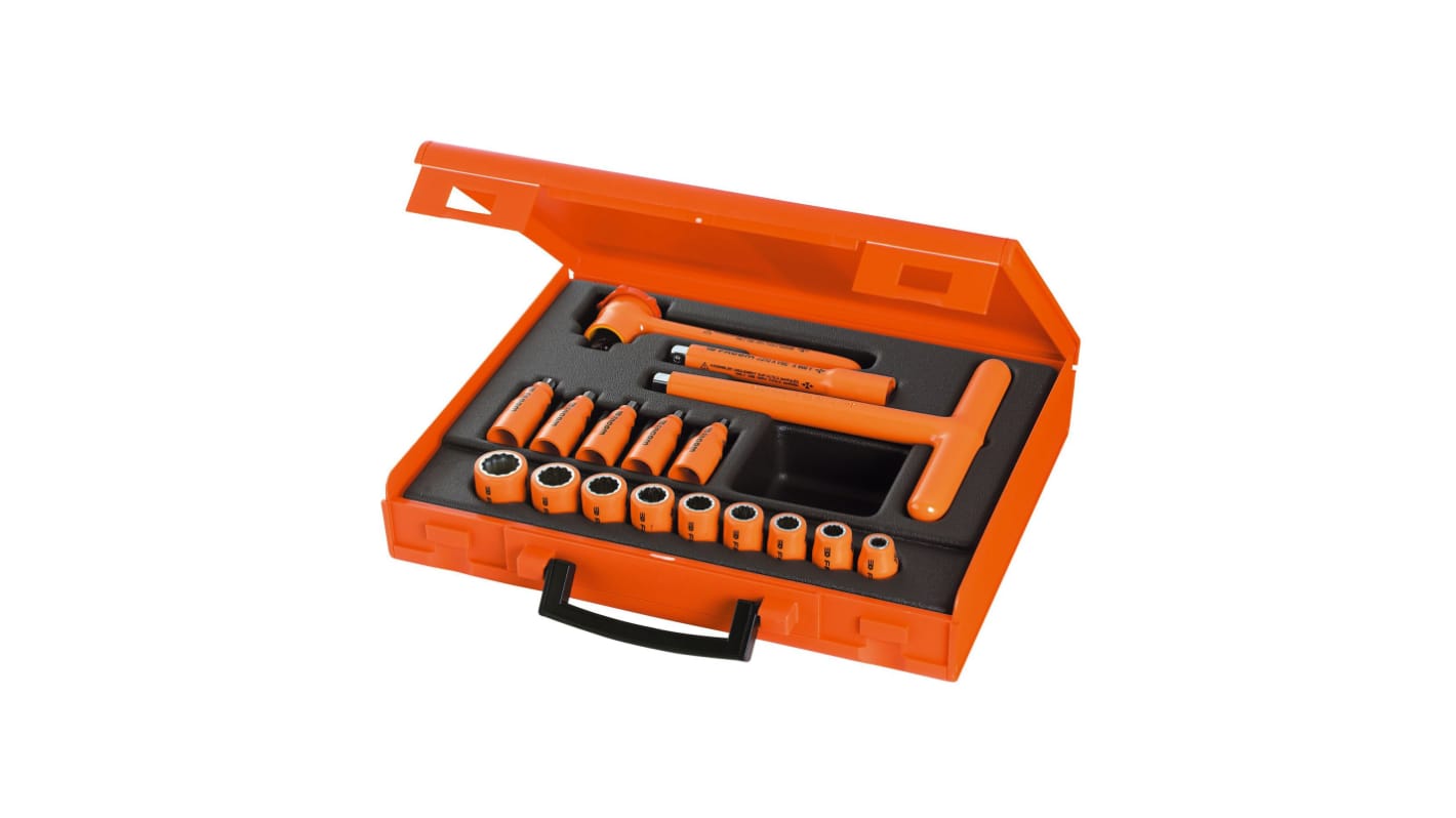 Facom 17-Piece Metric 3/8 in Standard Socket/Bit Set with Ratchet, 12 point; 6 point bit, VDE/1000V
