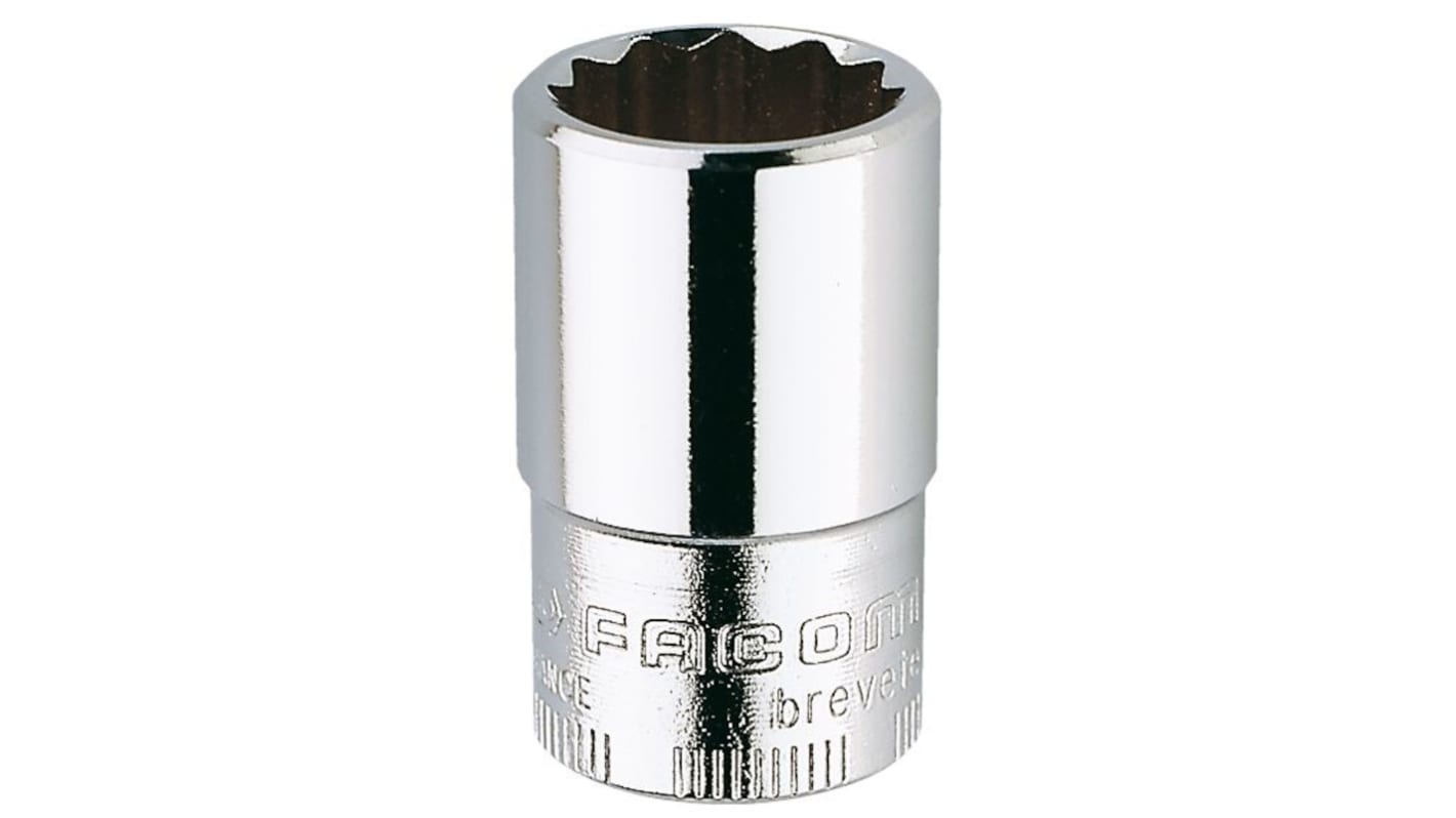 Facom 3/8 in Drive 1/2in Standard Socket, 12 point, 30 mm Overall Length