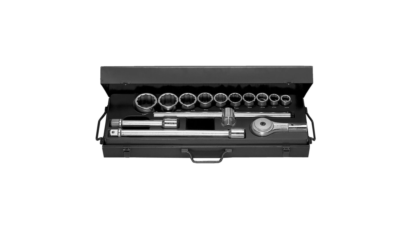 Facom 14-Piece Metric 3/4 in Standard Socket Set with Ratchet, 12 point
