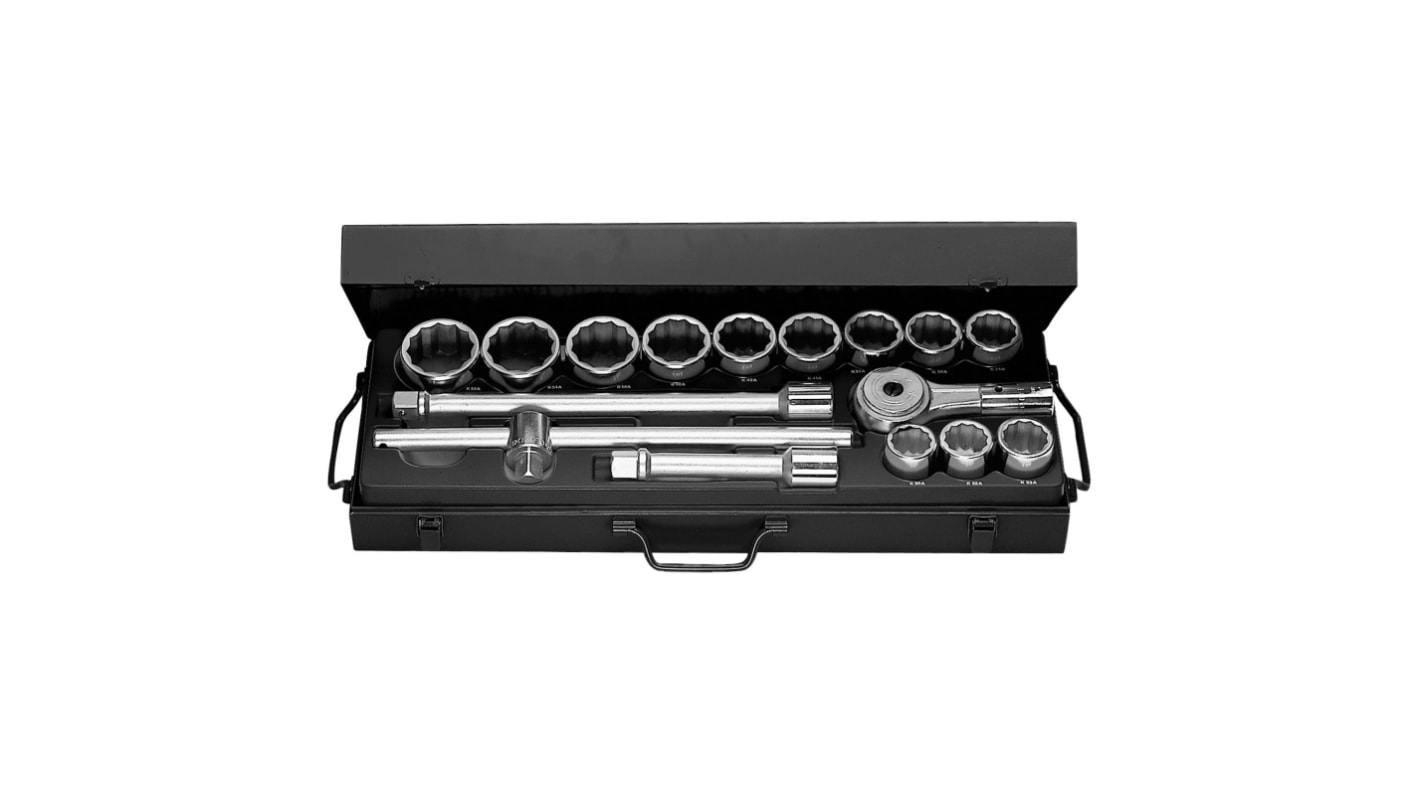 Facom 16-Piece Metric 3/4 in Standard Socket Set with Ratchet, 12 point