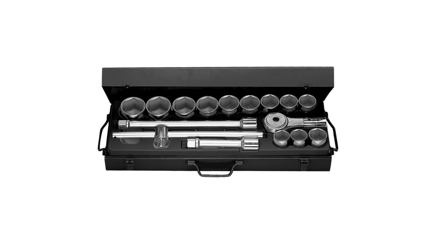 Facom 14-Piece Metric 3/4 in Standard Socket Set with Ratchet, 6 point
