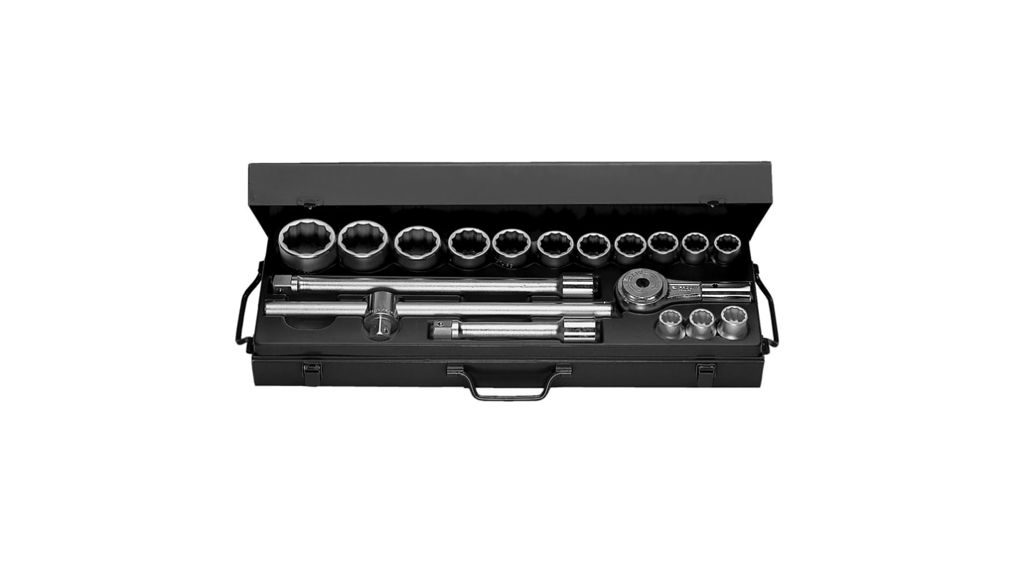 Facom 18-Piece Metric 3/4 in Standard Socket Set with Ratchet, 12 point
