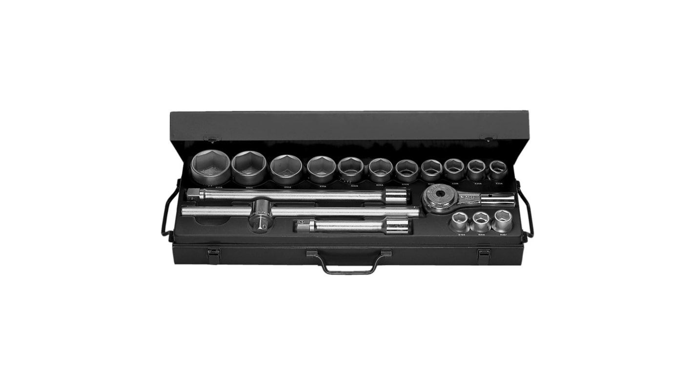 Facom 18-Piece Metric 3/4 in Standard Socket Set with Ratchet, 6 point