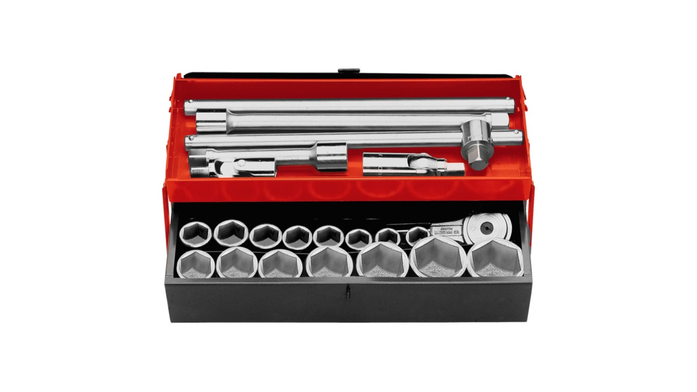 Facom 17-Piece Metric 3/4 in Standard Socket Set with Ratchet, 6 point