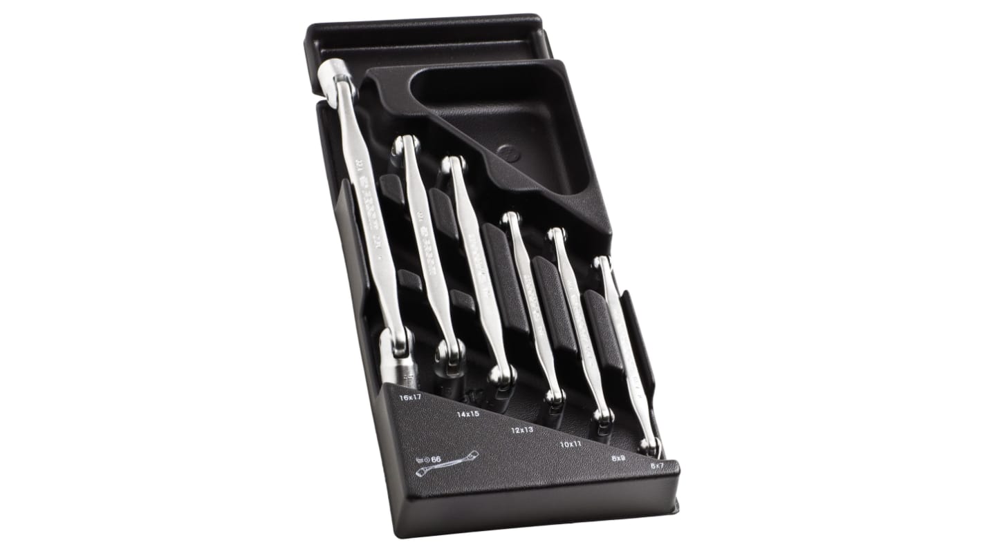 Facom MOD.66A-1 6 x 7 - 8 x 9 - 10 x 11 - 12 x 13 - 14 x 15 - 16 x 17 mm Hex Socket Wrench with Hinged Handle, 175 mm