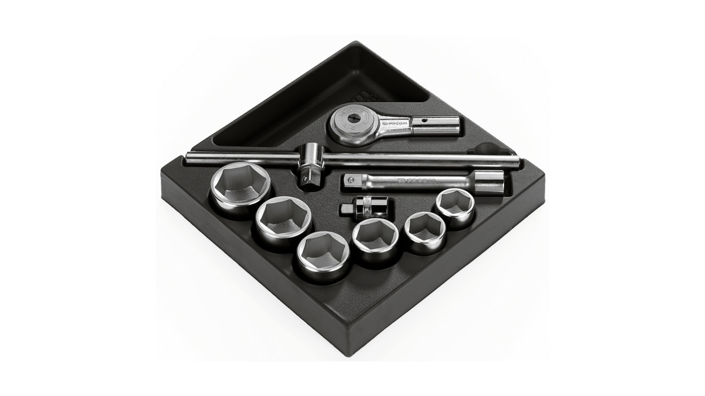 Facom 10-Piece Metric 3/4 in Standard Socket Set with Ratchet, 6 point