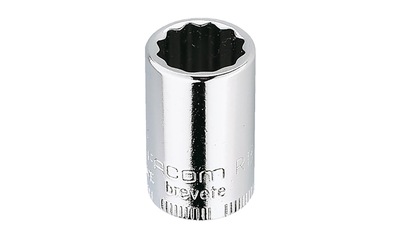 Facom 1/4 in Drive 7/16in Standard Socket, 12 point, 22 mm Overall Length
