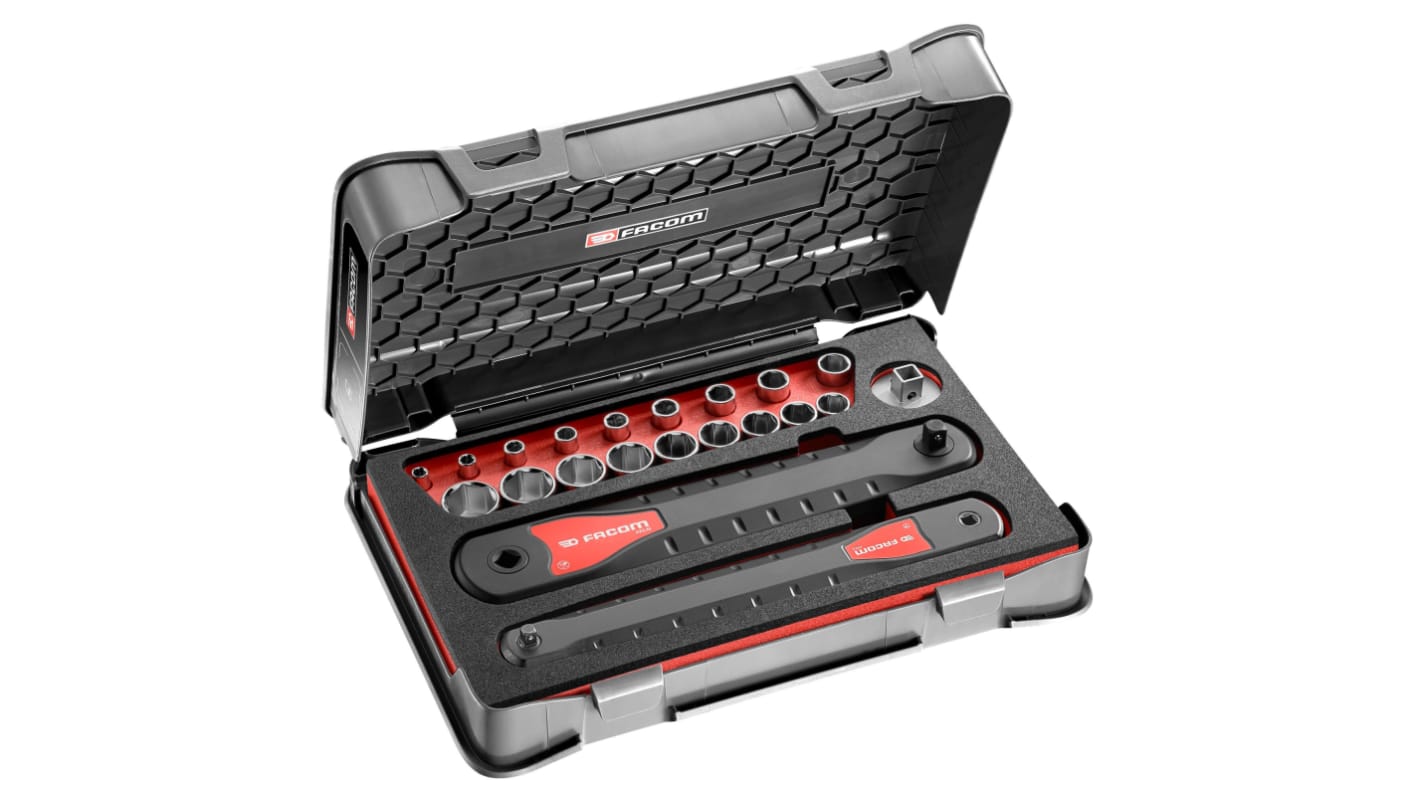 Facom 21-Piece Metric 1/4", 3/8" Standard Socket Set with Ratchet, 6 point
