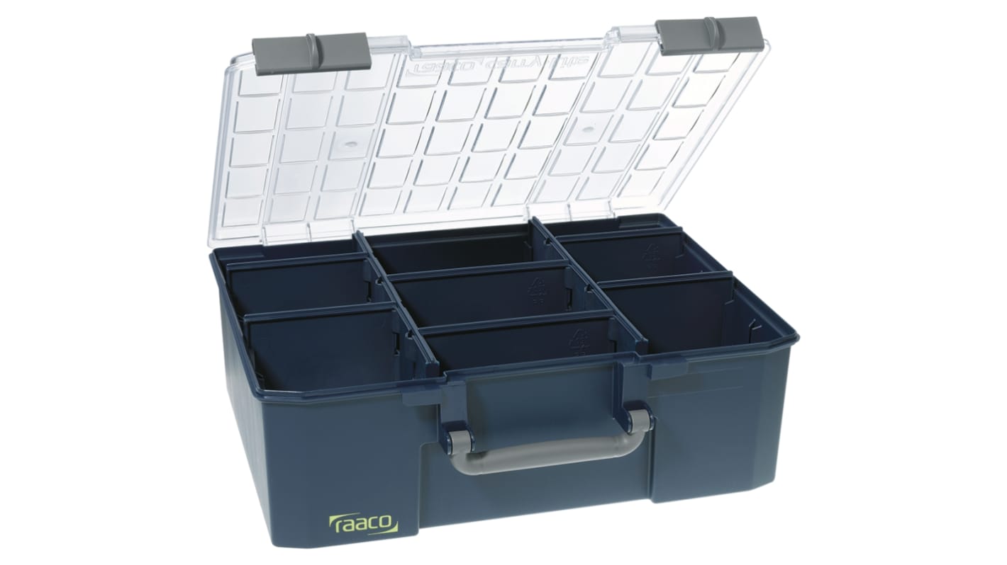 Raaco Kleinteilebox, Polycarbonat Blau, 9 Fächer, 150mm x 415mm x 330mm