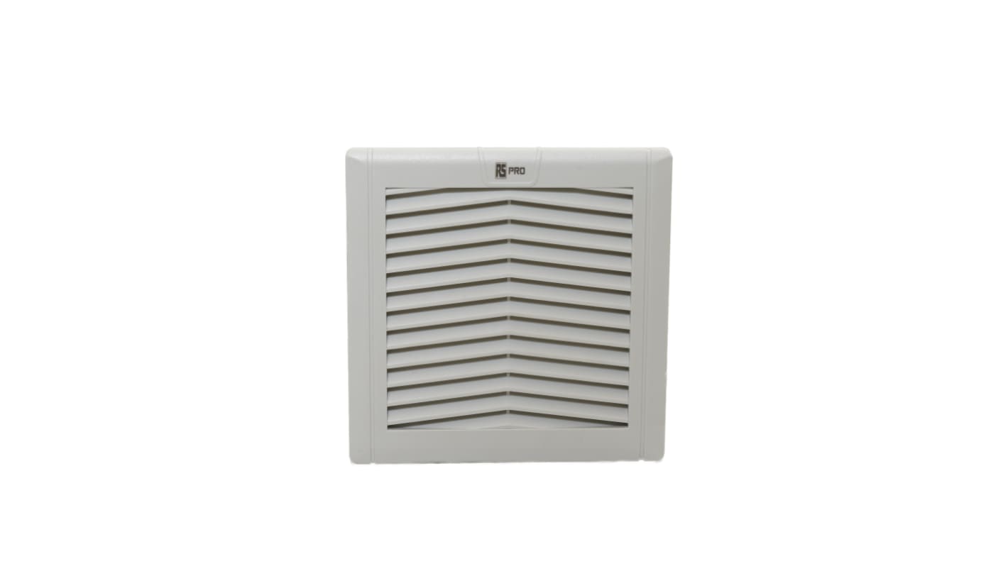 Ventilador con filtro RS PRO de 149x149mm, alim. 115 V, 19W, caudal filtrado 138m³/h, 43dB(A), IP54