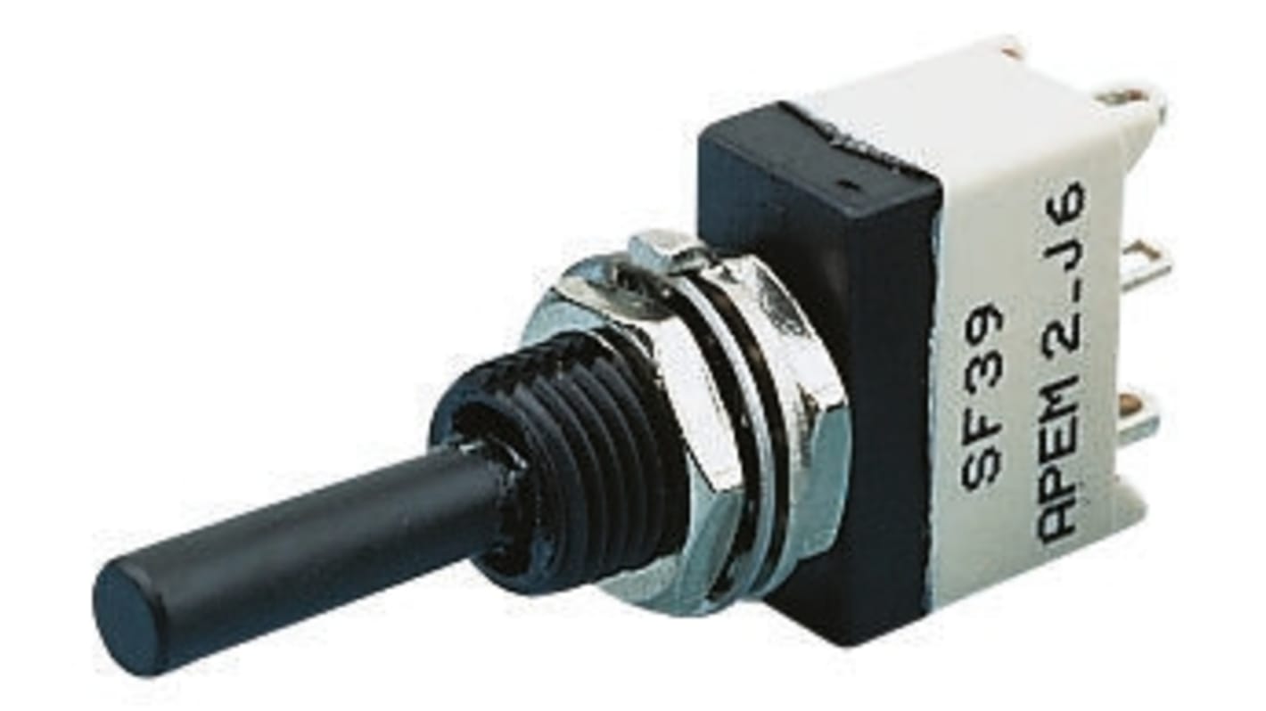 APEM Toggle Switch, Panel Mount, On-Off-On, SPST, Solder Terminal