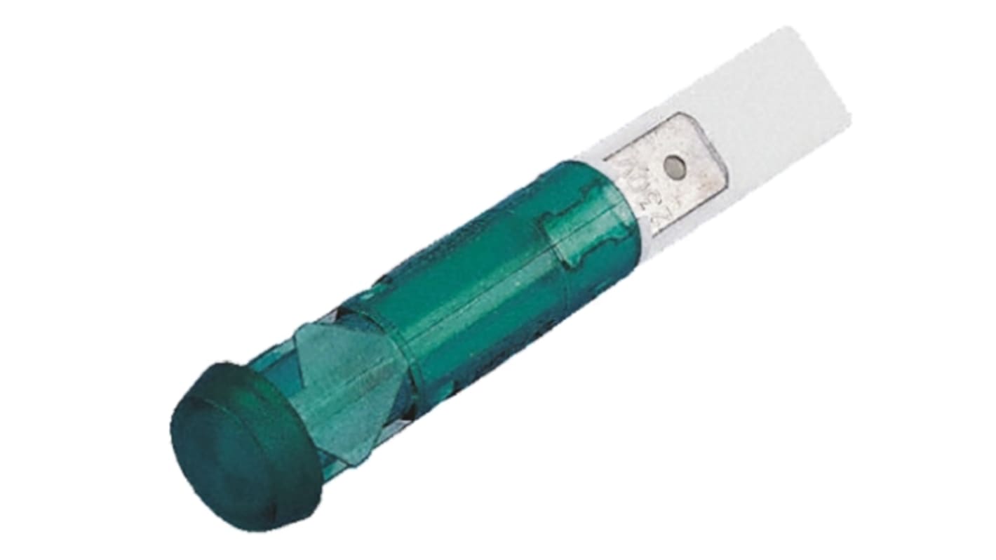 Arcolectric (Bulgin) Ltd 绿色氖灯面板指示灯, 230V 交流, Φ9.5mm安装孔, 焊片端接, 凸型边框, 铬色边框, IP67, 0276系列