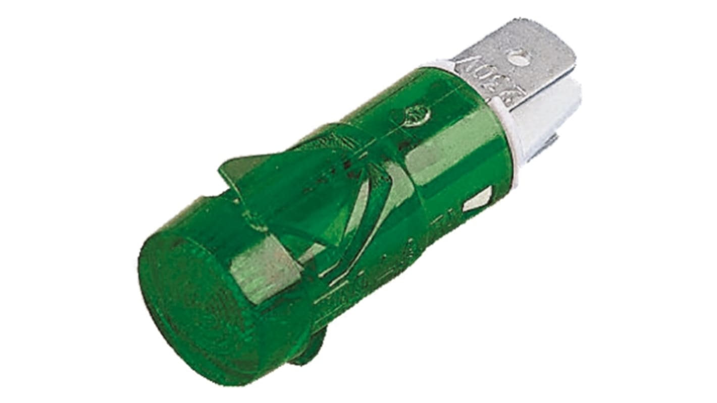 Arcolectric (Bulgin) Ltd 2870 Series Green Neon Panel Mount Indicator, 230V ac, 12.7mm Mounting Hole Size, Solder Tab