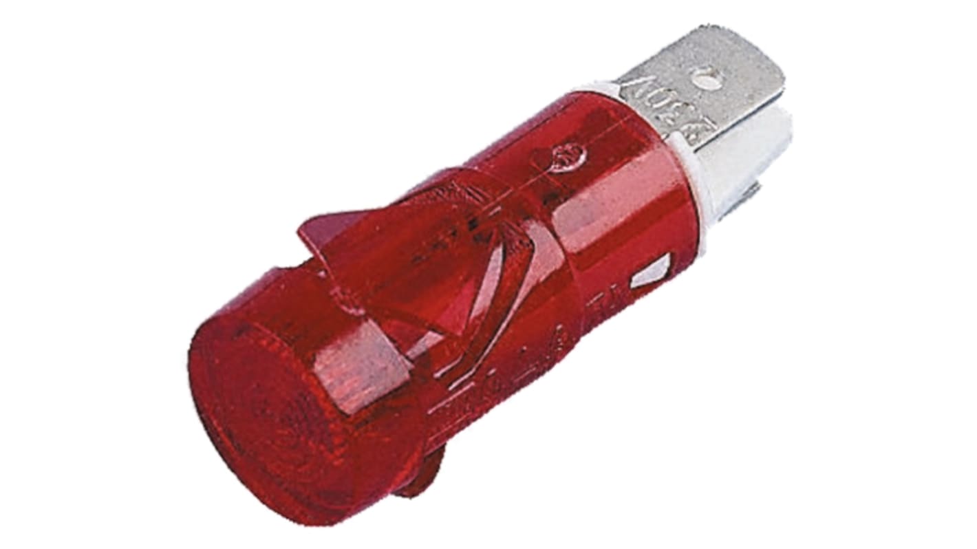 Arcolectric (Bulgin) Ltd 2870 Series Red Neon Panel Mount Indicator, 110V ac, 12.7mm Mounting Hole Size, Solder Tab