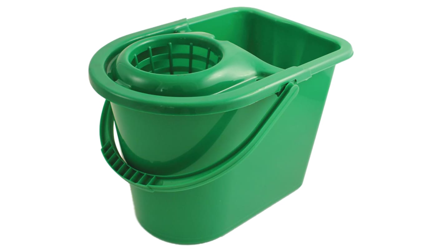 RS PRO 绿色塑料拖把桶, 12L, 带把手, 带甩蓝