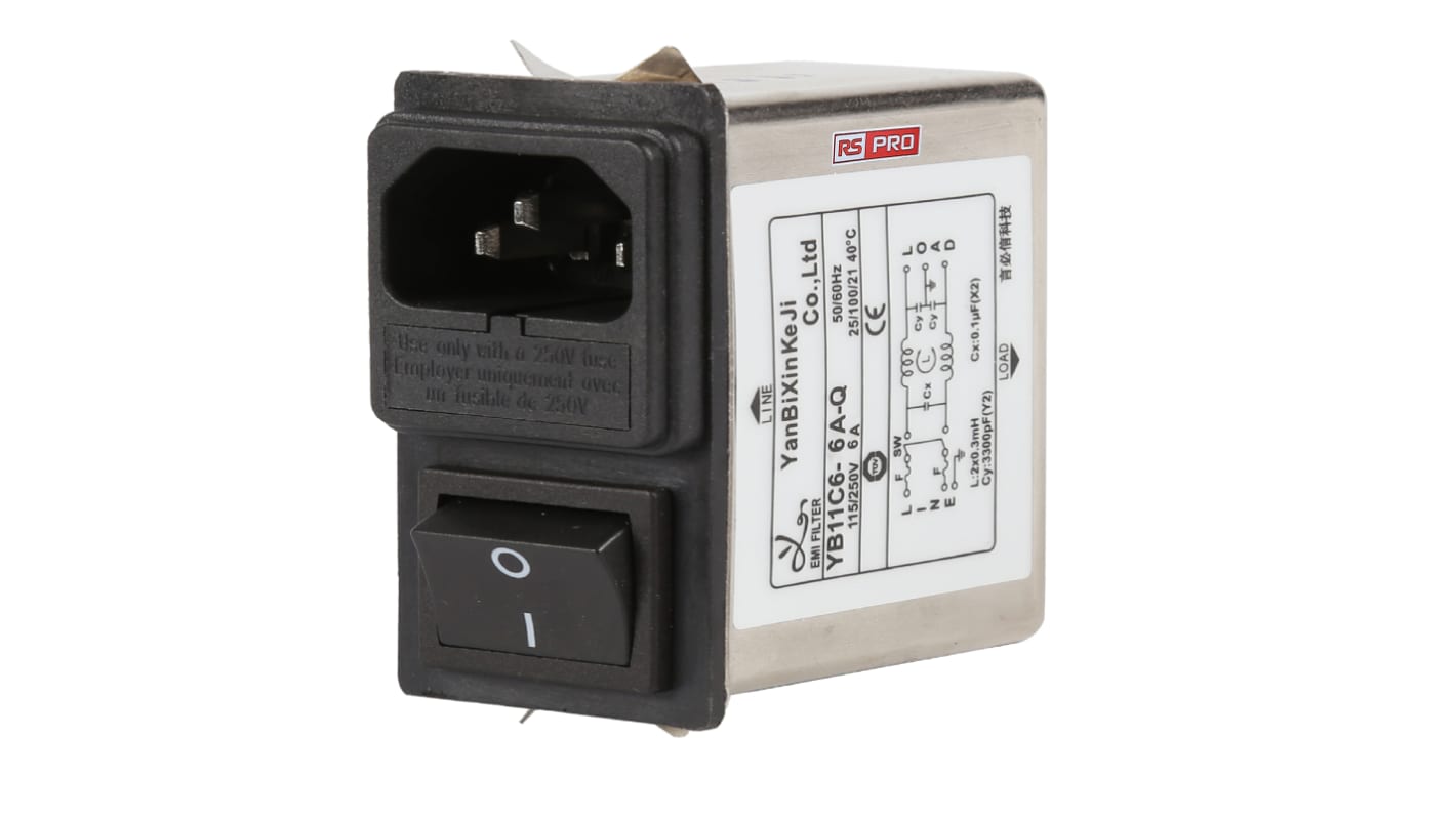 RS PRO 单相RFI滤波器, 6A, 115/250V 交流, 50/60Hz, 插座安装